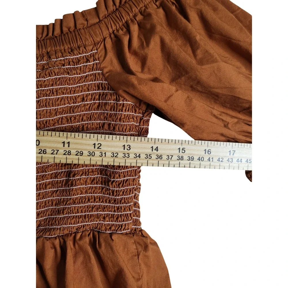Old Navy Rust Brown Smocked Peplum Puff Sleeve Top Square Neck Medium